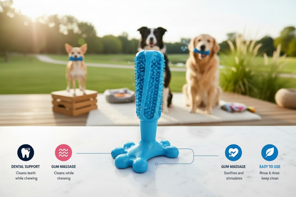 Juguete dental PawSmile para perros en color azul, con superficie texturizada para masajear las encías