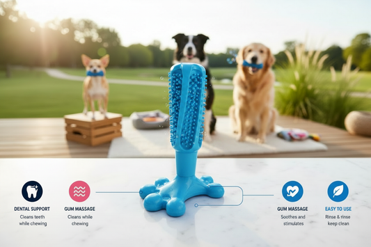 Juguete dental PawSmile para perros en color azul, con superficie texturizada para masajear las encías