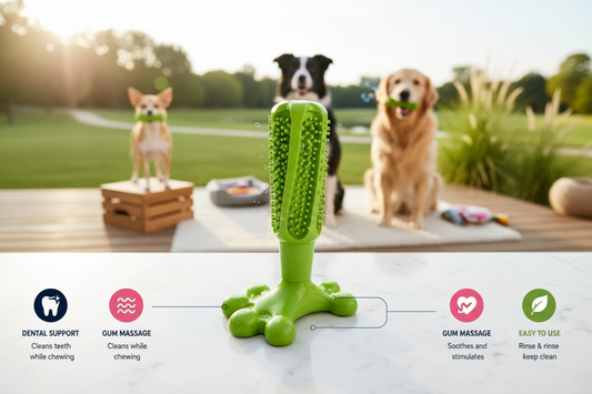 Juguete dental PawSmile para perros en color verde, con superficie texturizada para limpiar los dientes