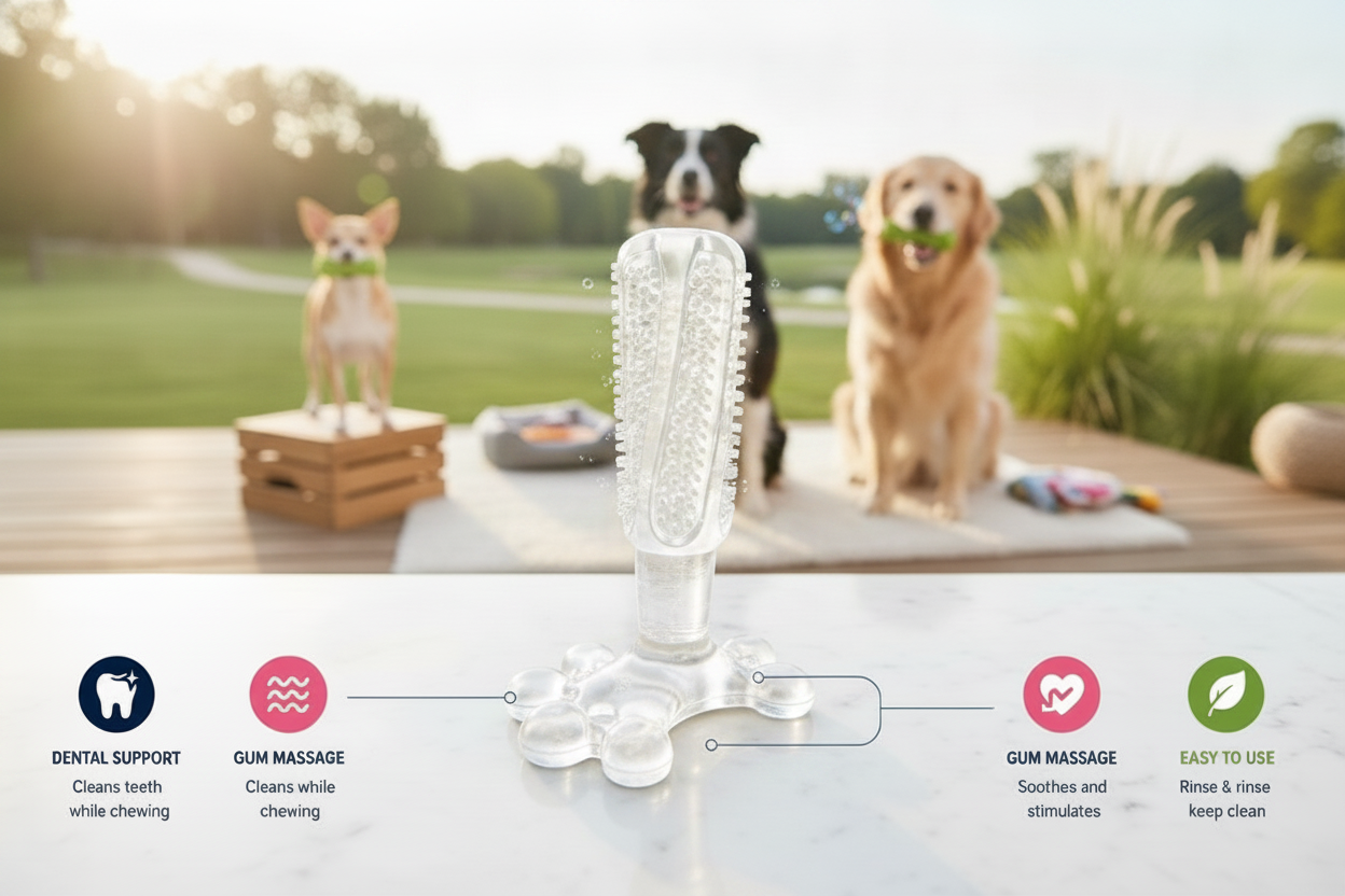 Juguete mordedor dental PawSmile de hule natural atóxico para perros medianos y grandes